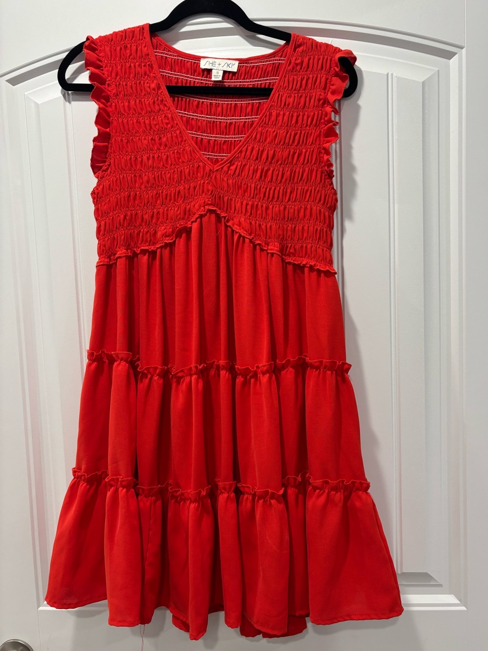 Orangish Red Small Smocked Tiered Dress by She + Sky